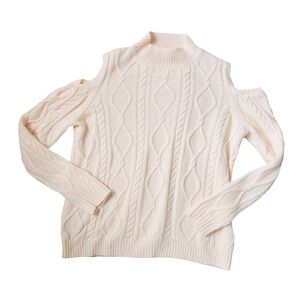 Cloud Chaser Open Shoulder Pink Cableknit Sweater | XL